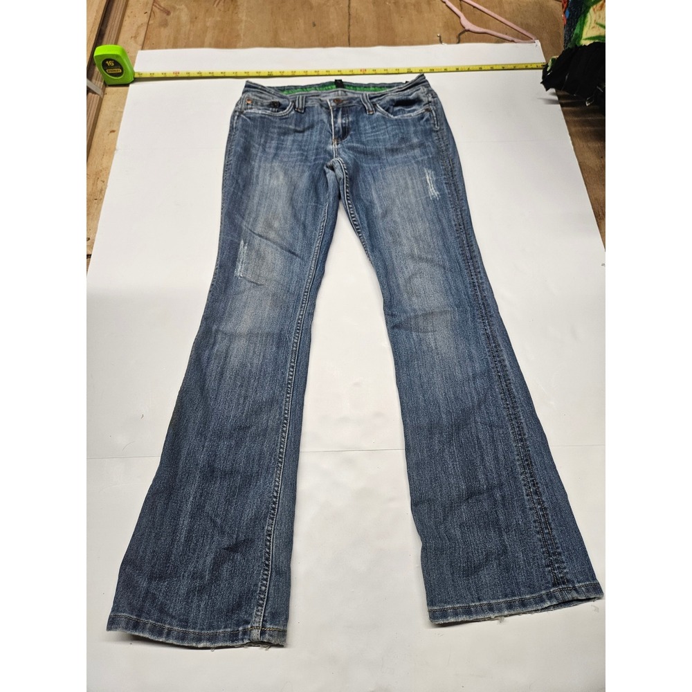 Dollhouse Womens Bootcut Jeans Size 9 Medium Wash Low Rise Distressed Denim